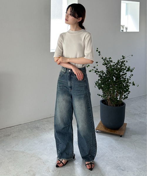 feepur（フェピュール）の「【ハンドウォッシャブル】モックネック5分袖カラーニット（ニット/セーター・レディース・ブルー/グリーン系その他/グリーン/ピンク/オレンジ/ブラック/オフホワイト・MEDIUM）」の19枚目の写真