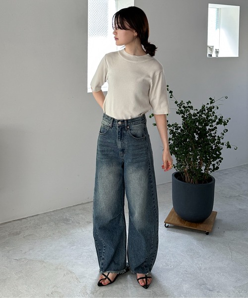 feepur（フェピュール）の「【ハンドウォッシャブル】モックネック5分袖カラーニット（ニット/セーター・レディース・ブルー/グリーン系その他/グリーン/ピンク/オレンジ/ブラック/オフホワイト・MEDIUM）」の22枚目の写真