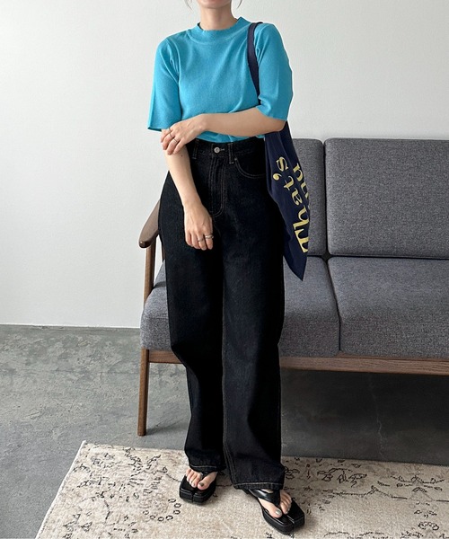 feepur（フェピュール）の「【ハンドウォッシャブル】モックネック5分袖カラーニット（ニット/セーター・レディース・ブルー/グリーン系その他/グリーン/ピンク/オレンジ/ブラック/オフホワイト・MEDIUM）」の13枚目の写真