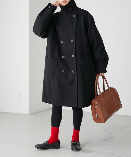 BONLECILL(ボンルシール)の「2wayメルトンテントラインオーバーPコート テーラードカラー/スタンドカラー(ピーコート・レディース・ネイビー/ブラウン/ブラック/チャコールグレー・FREE)」の20枚目の写真