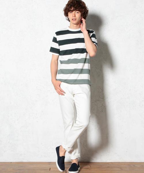 green label relaxing（グリーンレーベルリラクシング）の「GRADATION WIDE BORDER SS Tシャツ（Tシャツ/カットソー・メンズ・ブラック/ダークグリーン/ネイビー・MEDIUM/LARGE/X-LARGE/SMALL）」の14枚目の写真