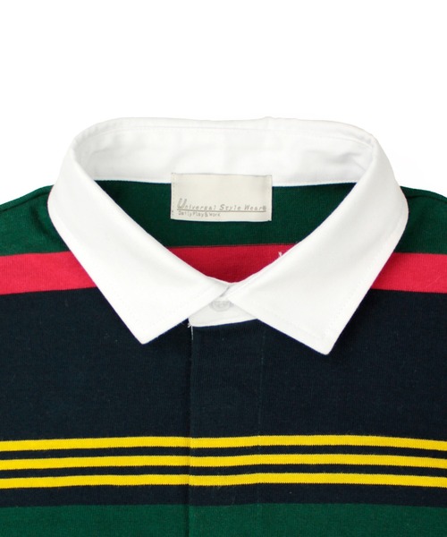 Universal Style Wear(ユニバーサルスタイルウェア)の「Universal Style Wear クラシック ボーダー ラガーシャツ(ポロシャツ・メンズ・ベージュ系/ネイビー系/ブラック系/グリーン系・LARGE/MEDIUM/X-LARGE)」の15枚目の写真