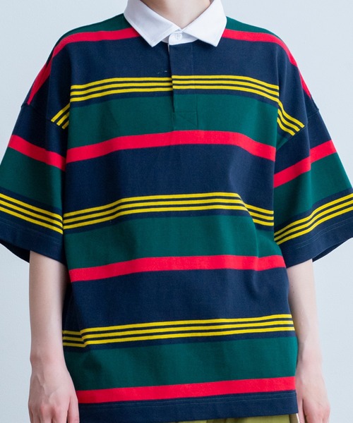 Universal Style Wear(ユニバーサルスタイルウェア)の「Universal Style Wear クラシック ボーダー ラガーシャツ(ポロシャツ・メンズ・ベージュ系/ネイビー系/ブラック系/グリーン系・LARGE/MEDIUM/X-LARGE)」の6枚目の写真