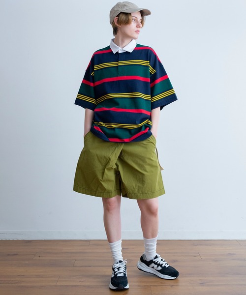 Universal Style Wear(ユニバーサルスタイルウェア)の「Universal Style Wear クラシック ボーダー ラガーシャツ(ポロシャツ・メンズ・ベージュ系/ネイビー系/ブラック系/グリーン系・LARGE/MEDIUM/X-LARGE)」の5枚目の写真