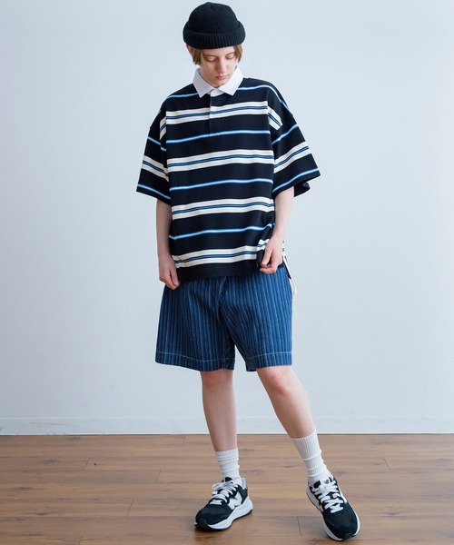 Universal Style Wear(ユニバーサルスタイルウェア)の「Universal Style Wear クラシック ボーダー ラガーシャツ(ポロシャツ・メンズ・ベージュ系/ネイビー系/ブラック系/グリーン系・LARGE/MEDIUM/X-LARGE)」の7枚目の写真