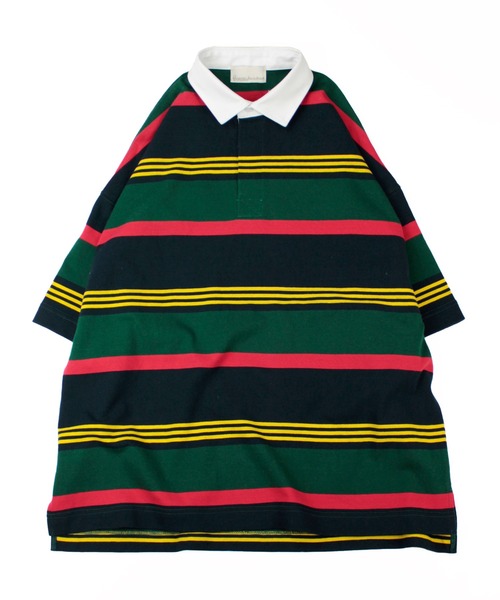 Universal Style Wear(ユニバーサルスタイルウェア)の「Universal Style Wear クラシック ボーダー ラガーシャツ(ポロシャツ・メンズ・ベージュ系/ネイビー系/ブラック系/グリーン系・LARGE/MEDIUM/X-LARGE)」の13枚目の写真