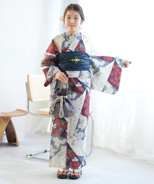 utatane(ウタタネ)の「ジュニア浴衣3点セット ひよこ商店 マーガレットブルー裂取文(浴衣・キッズ・ブルー・140cm/150cm)」の7枚目の写真