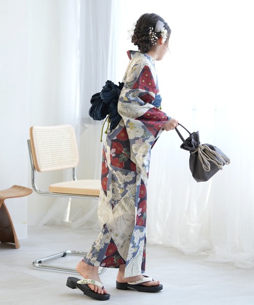 utatane(ウタタネ)の「ジュニア浴衣3点セット ひよこ商店 マーガレットブルー裂取文(浴衣・キッズ・ブルー・140cm/150cm)」の5枚目の写真