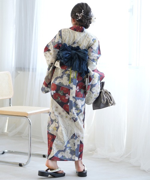 utatane(ウタタネ)の「ジュニア浴衣3点セット ひよこ商店 マーガレットブルー裂取文(浴衣・キッズ・ブルー・140cm/150cm)」の9枚目の写真