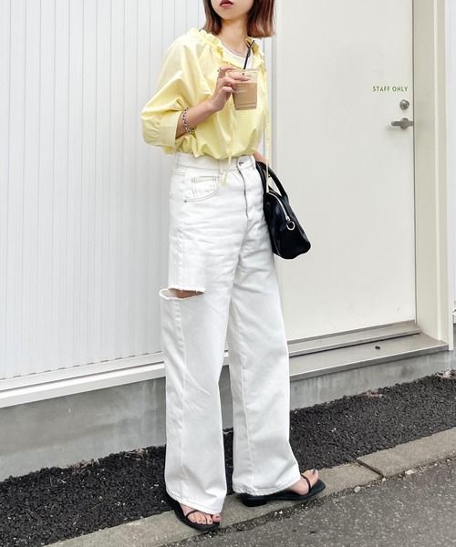 Chillfar（チルファー）の「ダメージワイドデニムパンツ（デニムパンツ・レディース・ライトブルー/ブラック/アイボリー/ブルー系/ブラック系/ホワイト系・MEDIUM/LARGE）」の8枚目の写真