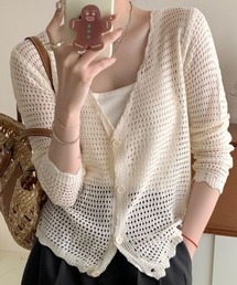 メッシュ長袖Vネックカーデ