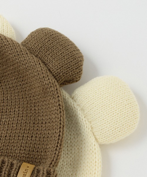 petit main(プティマイン)の「アニマルビーニー(ニットキャップ/ビーニー・キッズ・モカ/アイボリー/ライトピンク・46cm/48cm)」の6枚目の写真