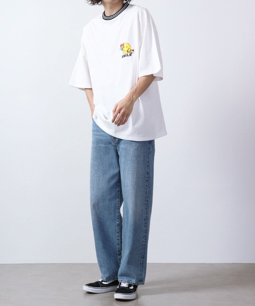 SMILEY FACE(スマイリーフェイス)の「SMILEY FACE オーバーサイズ リブライン半袖Tシャツ(Tシャツ/カットソー・レディース・マスタード/ネイビー/グリーン/オフホワイト・M/L)」の15枚目の写真