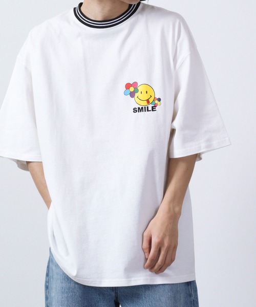 SMILEY FACE(スマイリーフェイス)の「SMILEY FACE オーバーサイズ リブライン半袖Tシャツ(Tシャツ/カットソー・レディース・マスタード/ネイビー/グリーン/オフホワイト・M/L)」の12枚目の写真