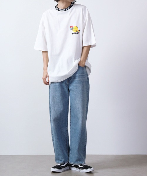 SMILEY FACE(スマイリーフェイス)の「SMILEY FACE オーバーサイズ リブライン半袖Tシャツ(Tシャツ/カットソー・レディース・マスタード/ネイビー/グリーン/オフホワイト・M/L)」の14枚目の写真