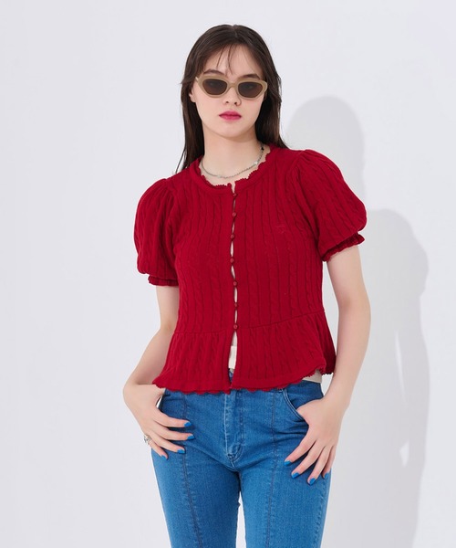 ケーブル柄 半袖カーディガン TINA：JOJUN（カーディガン/ボレロ）｜TINA：JOJUN（ティーナジョジュン）