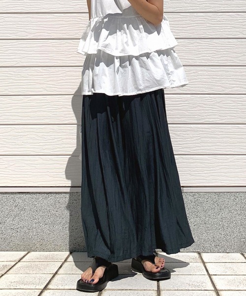 Q(キュー)の「ギャザーフレアパンツ(その他パンツ・レディース・ブラウン/ブルーグリーン・MEDIUM)」の1枚目の写真