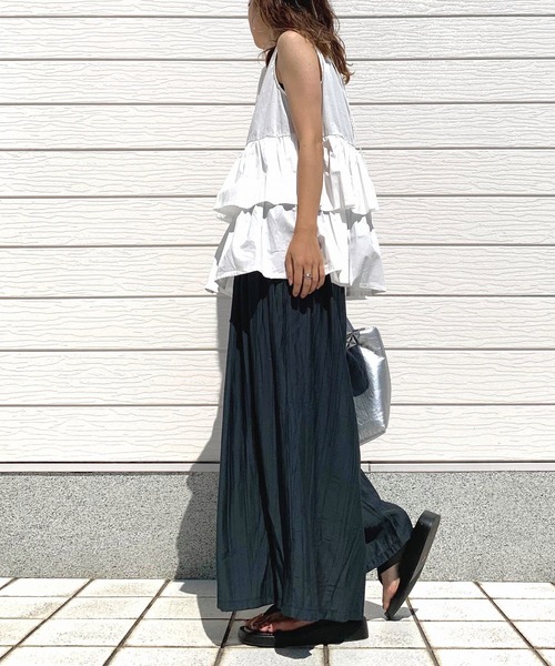 Q(キュー)の「ギャザーフレアパンツ(その他パンツ・レディース・ブラウン/ブルーグリーン・MEDIUM)」の10枚目の写真