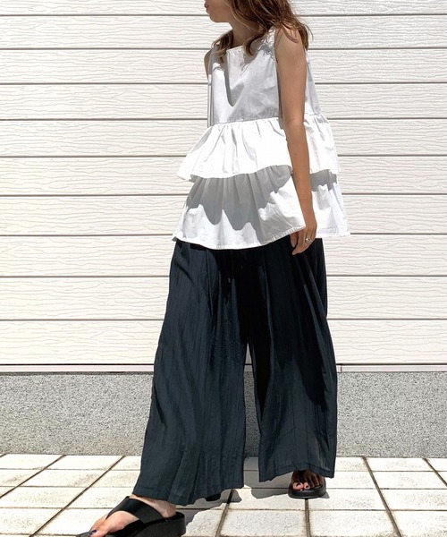 Q(キュー)の「ギャザーフレアパンツ(その他パンツ・レディース・ブラウン/ブルーグリーン・MEDIUM)」の9枚目の写真