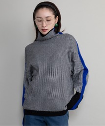 サイドライン ヘリンボーン ハイネックニット