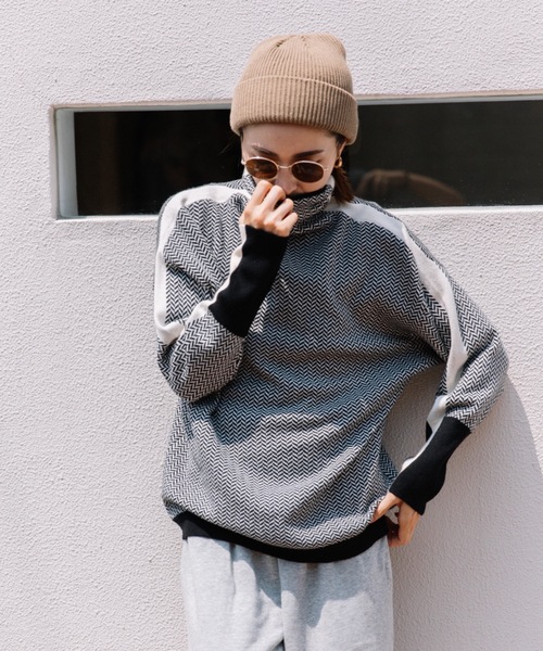 【美品】シェリエ サイド リボン ハイネック セーター Shellerシェリエサイドリボンハイネックセーター