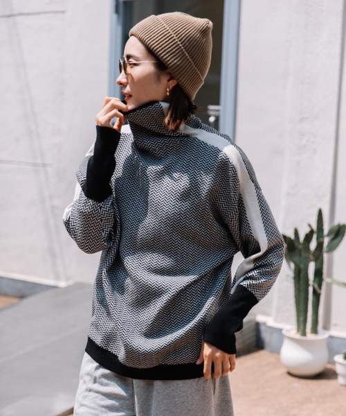 【美品】シェリエ サイド リボン ハイネック セーター Shellerシェリエサイドリボンハイネックセーター