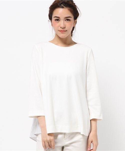 OUTLET（アウトレット）の「【Chez toi】TRジャージストライプコンビプルオーバー（シャツ/ブラウス・レディース・ネイビー/オフホワイト・FREE）」の2枚目の写真