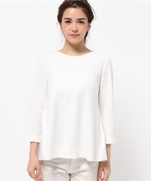 OUTLET（アウトレット）の「【Chez toi】TRジャージストライプコンビプルオーバー（シャツ/ブラウス・レディース・ネイビー/オフホワイト・FREE）」の3枚目の写真