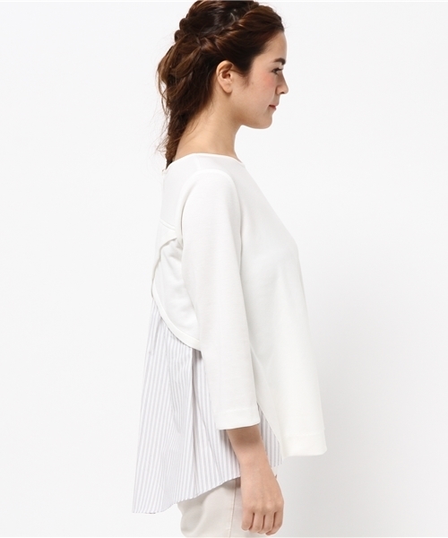 OUTLET（アウトレット）の「【Chez toi】TRジャージストライプコンビプルオーバー（シャツ/ブラウス・レディース・ネイビー/オフホワイト・FREE）」の4枚目の写真