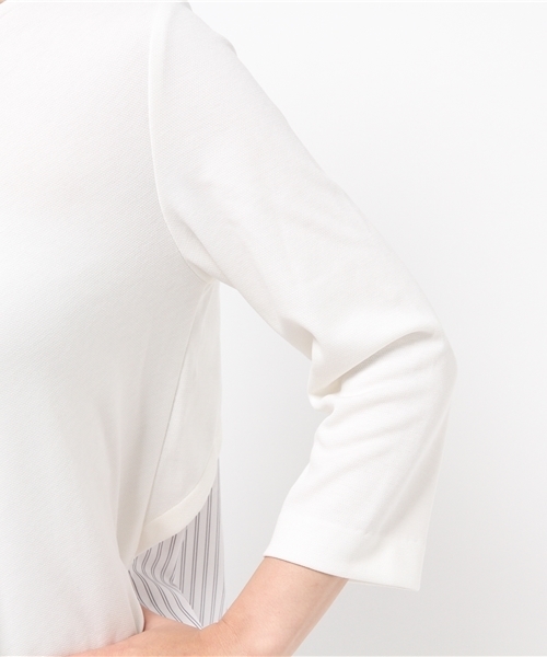 OUTLET（アウトレット）の「【Chez toi】TRジャージストライプコンビプルオーバー（シャツ/ブラウス・レディース・ネイビー/オフホワイト・FREE）」の8枚目の写真