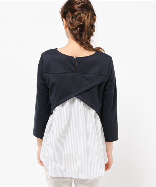 OUTLET（アウトレット）の「【Chez toi】TRジャージストライプコンビプルオーバー（シャツ/ブラウス・レディース・ネイビー/オフホワイト・FREE）」の11枚目の写真