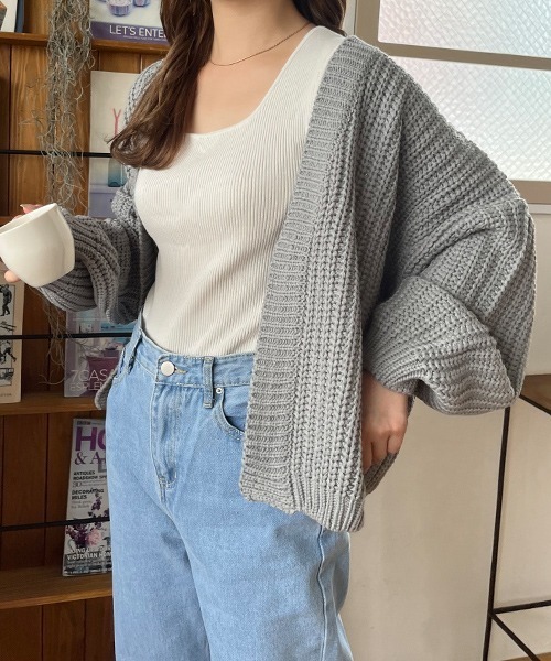 SallyLunn(サリーラン)の「ボリュームスリーブニットガーディガン(カーディガン/ボレロ・レディース・グレー/チャコール/ベージュ/ブラック/ブラウン・FREE)」の3枚目の写真