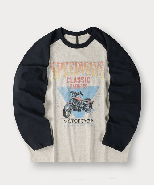 SlashDate（スラッシュデイト）の「ヴィンテージバイクラグランロンT/ビッグシルエット（Tシャツ/カットソー・メンズ・アッシュグレー/ホワイト/ベージュ・M/L/XL）」の4枚目の写真