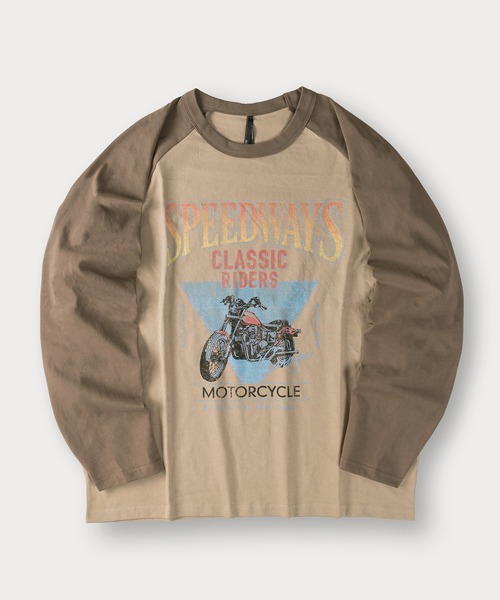 SlashDate（スラッシュデイト）の「ヴィンテージバイクラグランロンT/ビッグシルエット（Tシャツ/カットソー・メンズ・アッシュグレー/ホワイト/ベージュ・M/L/XL）」の5枚目の写真