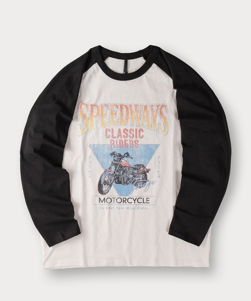 SlashDate（スラッシュデイト）の「ヴィンテージバイクラグランロンT/ビッグシルエット（Tシャツ/カットソー・メンズ・アッシュグレー/ホワイト/ベージュ・M/L/XL）」の6枚目の写真