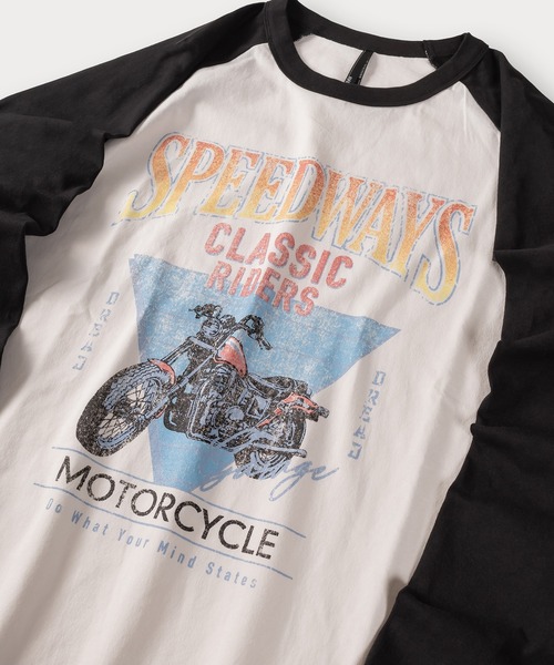 SlashDate（スラッシュデイト）の「ヴィンテージバイクラグランロンT/ビッグシルエット（Tシャツ/カットソー・メンズ・アッシュグレー/ホワイト/ベージュ・M/L/XL）」の9枚目の写真