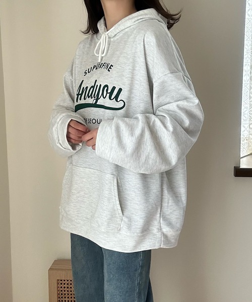 Cham.（チャム）の「ゆるプリントパーカー（パーカー・レディース・グレー/ネイビー/ベージュ・F）」の5枚目の写真