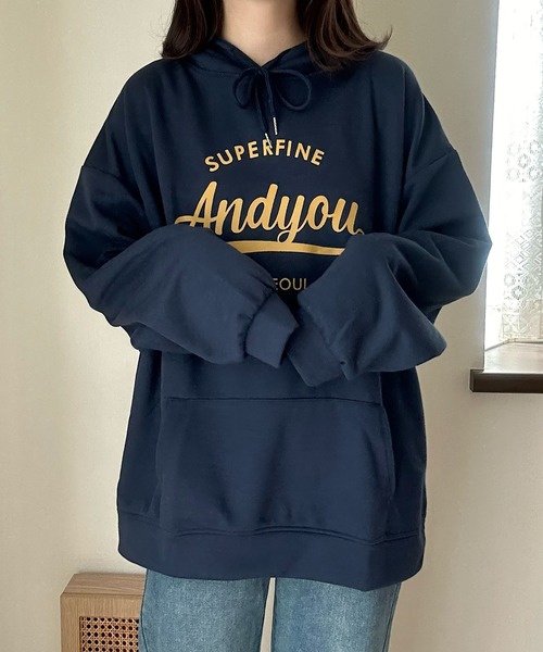 Cham.（チャム）の「ゆるプリントパーカー（パーカー・レディース・グレー/ネイビー/ベージュ・F）」の7枚目の写真