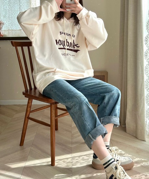 Cham.（チャム）の「ゆるプリントパーカー（パーカー・レディース・グレー/ネイビー/ベージュ・F）」の11枚目の写真