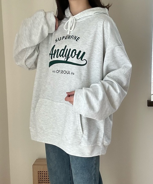 Cham.（チャム）の「ゆるプリントパーカー（パーカー・レディース・グレー/ネイビー/ベージュ・F）」の13枚目の写真