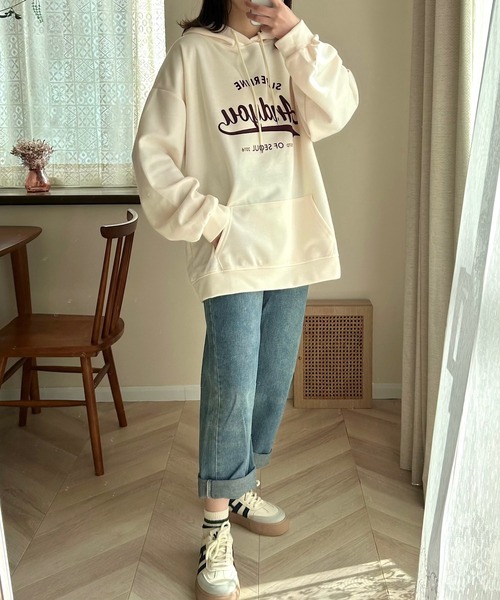 Cham.（チャム）の「ゆるプリントパーカー（パーカー・レディース・グレー/ネイビー/ベージュ・F）」の18枚目の写真