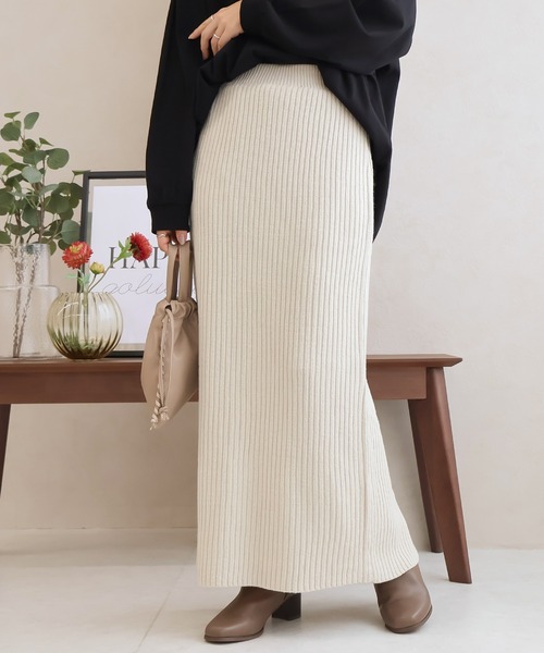 Social GIRL（ソーシャルガール）の「リブニット タイトスカート ナロースカート ロングスカート（スカート・レディース・ブルー/チャコールグレー/ブラック/ライトベージュ・M）」の3枚目の写真