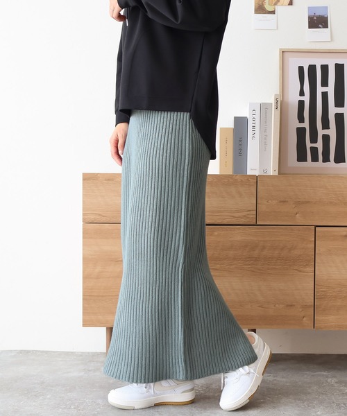 Social GIRL（ソーシャルガール）の「リブニット タイトスカート ナロースカート ロングスカート（スカート・レディース・ブルー/チャコールグレー/ブラック/ライトベージュ・M）」の4枚目の写真