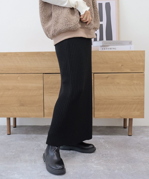 Social GIRL（ソーシャルガール）の「リブニット タイトスカート ナロースカート ロングスカート（スカート・レディース・ブルー/チャコールグレー/ブラック/ライトベージュ・M）」の2枚目の写真