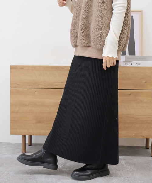 Social GIRL（ソーシャルガール）の「リブニット タイトスカート ナロースカート ロングスカート（スカート・レディース・ブルー/チャコールグレー/ブラック/ライトベージュ・M）」の15枚目の写真