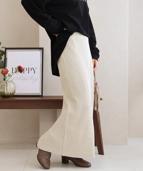 Social GIRL（ソーシャルガール）の「リブニット タイトスカート ナロースカート ロングスカート（スカート・レディース・ブルー/チャコールグレー/ブラック/ライトベージュ・M）」の5枚目の写真