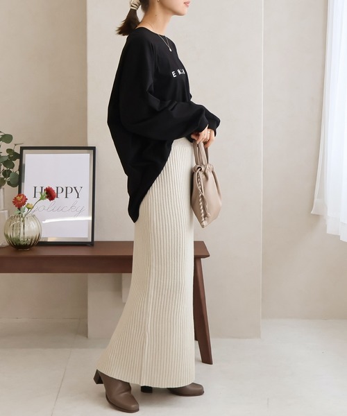 Social GIRL（ソーシャルガール）の「リブニット タイトスカート ナロースカート ロングスカート（スカート・レディース・ブルー/チャコールグレー/ブラック/ライトベージュ・M）」の9枚目の写真