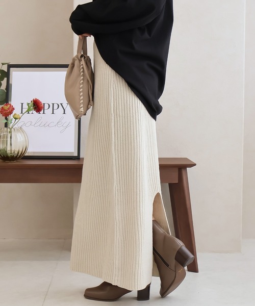 Social GIRL（ソーシャルガール）の「リブニット タイトスカート ナロースカート ロングスカート（スカート・レディース・ブルー/チャコールグレー/ブラック/ライトベージュ・M）」の10枚目の写真