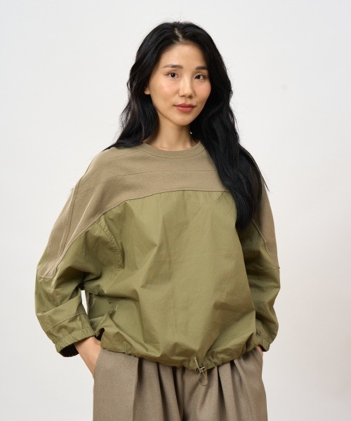 ROCOCO(ロココ)の「異素材切り替えカットソー(Tシャツ/カットソー・レディース・ブラック/カーキ・M~L)」の3枚目の写真