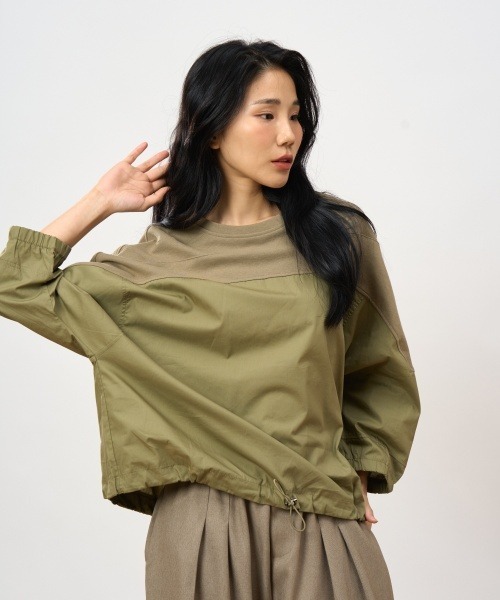 ROCOCO(ロココ)の「異素材切り替えカットソー(Tシャツ/カットソー・レディース・ブラック/カーキ・M~L)」の5枚目の写真